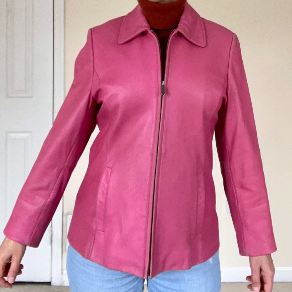 Liz Claiborne genuine leather pink jacket.  Size medium